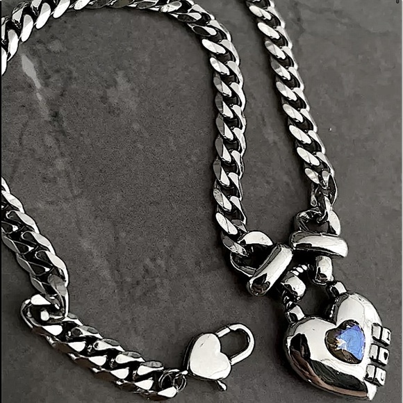 Sterling Silver Lock Padlock Zircon Chain Link Cuban Necklace - Picture 4 of 8